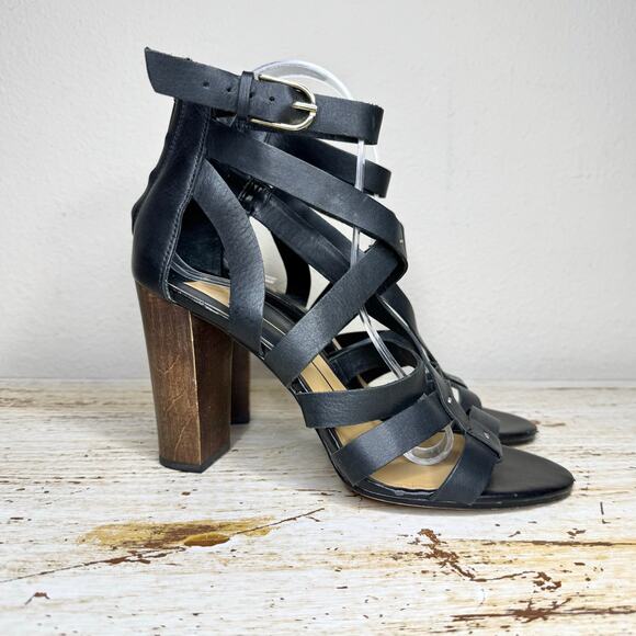 Dolce Vita Nolin Black Leather Open Toe High Heels Strappy 9 - Picture 4 of 9